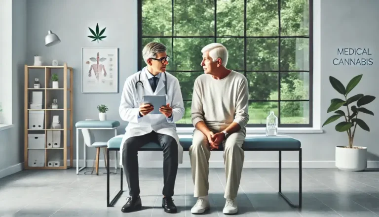 רופא מייעץ לאדם מבוגר על השימוש בקנאביס רפואי